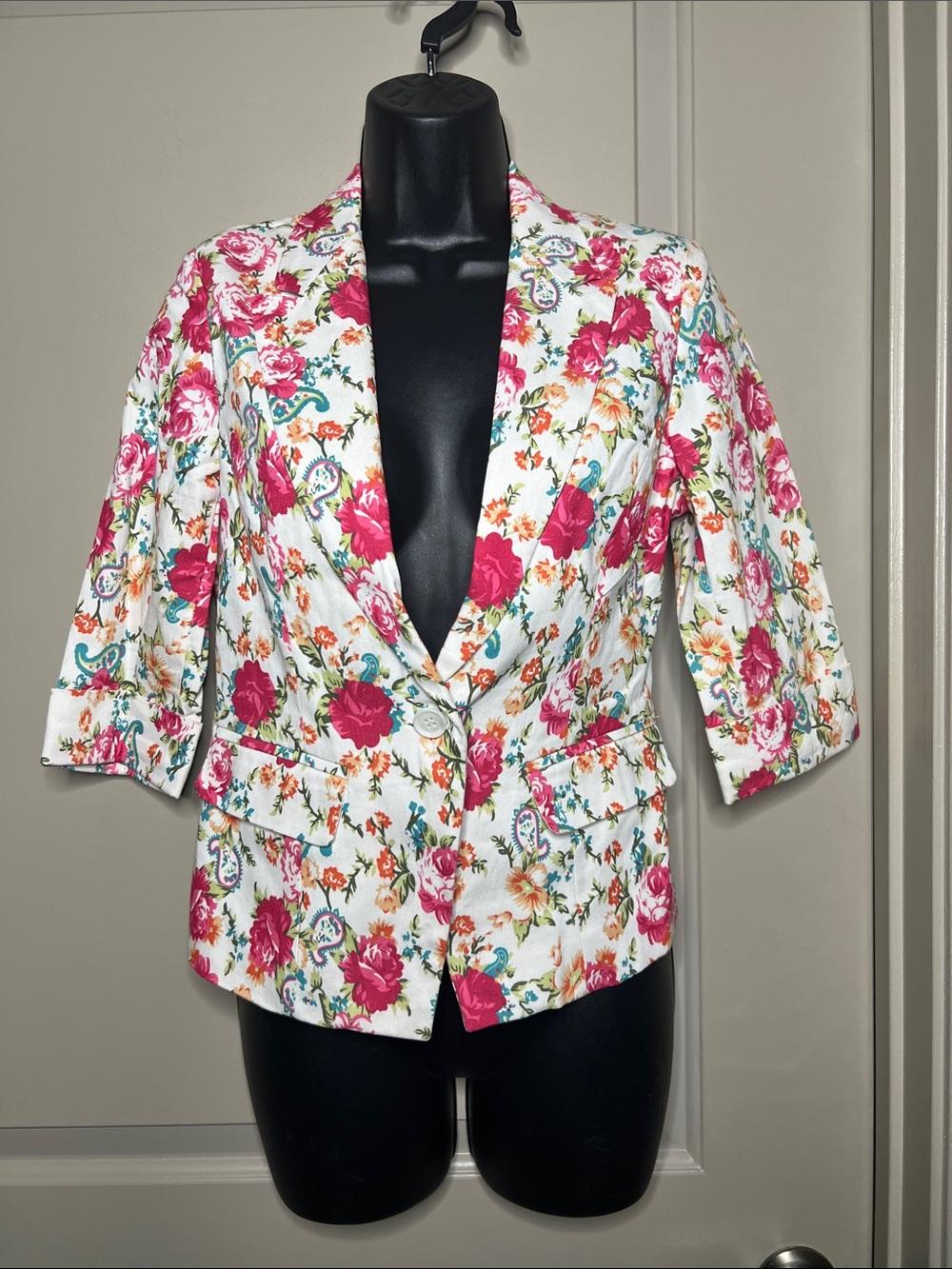 Papaya White Blazer with Pink Floral Print